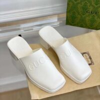 Gucci Women GG Slip-On Sandal White Rubber Embossed Logo Square Toe Chevron