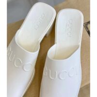 Gucci Women GG Slip-On Sandal White Rubber Embossed Logo Square Toe Chevron