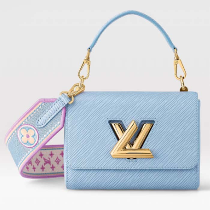 Louis Vuitton LV Women Twist PM Bag Bleu Nuage Blue Epi Grained Leather
