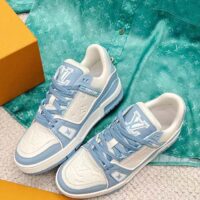 Louis Vuitton Unisex LV Trainer Sneaker Blue Mix of Materials Rubber Monogram Flowers (6)