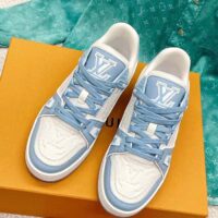 Louis Vuitton Unisex LV Trainer Sneaker Blue Mix of Materials Rubber Monogram Flowers (6)