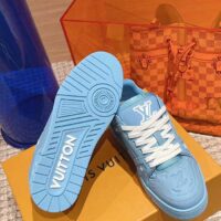 Louis Vuitton Unisex LV Trainer Sneaker Blue Monogram-Embossed Grained Calf Leather (7)