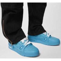 Louis Vuitton Unisex LV Trainer Sneaker Blue Monogram-Embossed Grained Calf Leather (7)