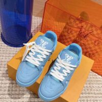 Louis Vuitton Unisex LV Trainer Sneaker Blue Monogram-Embossed Grained Calf Leather (7)