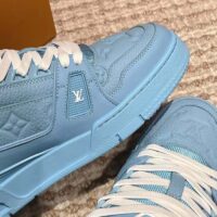 Louis Vuitton Unisex LV Trainer Sneaker Blue Monogram-Embossed Grained Calf Leather (7)