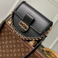 Louis Vuitton Women Dauphine MM Handbag Black Calfskin Leather (4)