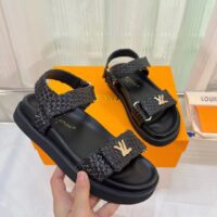 Louis Vuitton Women LV Sunset Flat Comfort Sandal Black Raffia Micro Outsole (6)