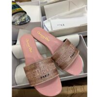 Dior Women CD Dway Slide Pink Cotton Embroidered Metallic Thread Strass (2)