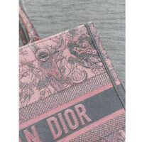 Dior Women CD Medium Book Tote Pink Gray Toile De Jouy Sauvage Embroidery (2)