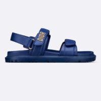 Dior Women CD Shoes DiorAct Sandal Royal Blue Lambskin Gold-Finish Metal Signature (4)