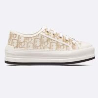 Dior Women Shoes CD Walk’N’Dior Platform Sneaker Gold-Tone Oblique Cotton Metallic Thread Embroidery (2)