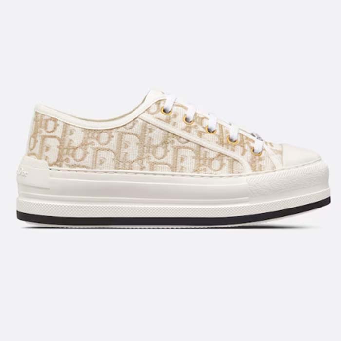 Dior Women Shoes CD Walk'N'Dior Platform Sneaker Gold-Tone Oblique Cotton Metallic Thread Embroidery