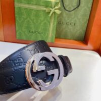 Gucci GG Unisex Signature Leather Belt Black Interlocking G Buckle 3.8 CM Width (6)