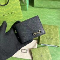 Gucci Unisex GG Bi-Fold Wallet Horsebit Black Leather Moiré Lining (5)