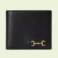 Gucci Unisex GG Bi-Fold Wallet Horsebit Black Leather Moiré Lining (5)