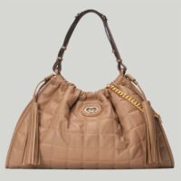 Gucci Unisex GG Deco Medium Tote Bag Rose Beige Quilted Leather Interlocking G (9)