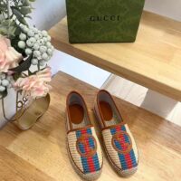 Gucci Unisex GG Interlocking G Espadrilles Natural Raffia Brown Leather Round Toe Flat (5)