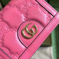 Gucci Unisex GG Marmont Card Case Wallet Pink GG Matelassé Leather Double G (6)