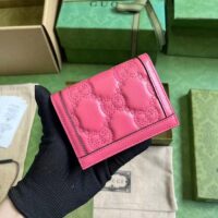 Gucci Unisex GG Marmont Card Case Wallet Pink GG Matelassé Leather Double G (6)