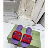 Gucci Unisex Interlocking G Cut-Out Slide Sandal Red Purple Suede Flat (10)