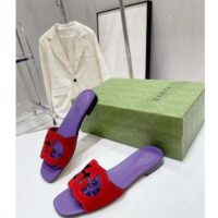 Gucci Unisex Interlocking G Cut-Out Slide Sandal Red Purple Suede Flat (10)