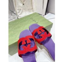 Gucci Unisex Interlocking G Cut-Out Slide Sandal Red Purple Suede Flat (10)