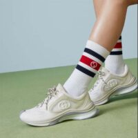 Gucci Unisex Run Sneaker White Suede Interlocking G Bi-Color Rubbe Low Heel (1)