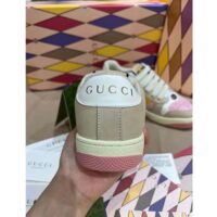 Gucci Unisex Screener GG Sneaker Light Pink Canvas Beige Suede Bi-Color Rubber Flat (3)