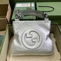 Gucci Women GG Blondie Small Tote Bag Silver Lamé Leather Round Interlocking G (1)