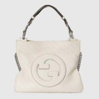 Gucci Women GG Blondie Small Tote Bag White Leather Round Interlocking G (2)