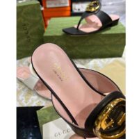 Gucci Women GG Blondie Thong Sandal Black Leather Round Interlocking G 1.5 CM Heel (4)