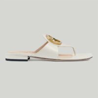 Gucci Women GG Blondie Thong Sandal White Leather Round Interlocking G 1.5 CM Heel (2)