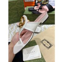 Gucci Women GG Blondie Thong Sandal White Leather Round Interlocking G 1.5 CM Heel (2)