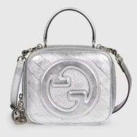 Gucci Women GG Blondie Top Handle Bag Metallic Silver Leather Round Interlocking G (2)