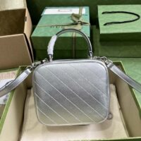 Gucci Women GG Blondie Top Handle Bag Metallic Silver Leather Round Interlocking G (2)