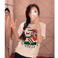 Gucci Women GG Cotton Jersey Printed T-Shirt Off White Cherry Sequin Embroidery (7)