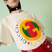 Gucci Women GG Cotton Jersey Printed T-Shirt Off White Crewneck Short Sleeves (11)