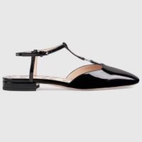 Gucci Women GG Double G Ballet Flat Black Patent Leather Square Toe (12)