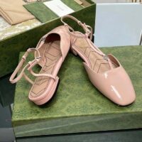 Gucci Women GG Double G Ballet Flat Light Pink Patent leather Square Toe (6)