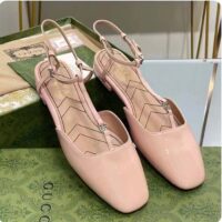 Gucci Women GG Double G Ballet Flat Light Pink Patent leather Square Toe (6)