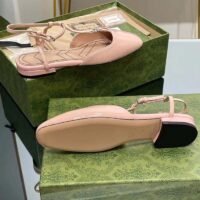 Gucci Women GG Double G Ballet Flat Light Pink Patent leather Square Toe (6)