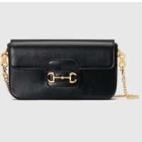 Gucci Women GG Horsebit 1955 Mini Bag Black Leather Horsebit Flap Closure (1)