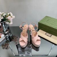 Gucci Women GG Horsebit Platform Sandal Light Pink Leather High 13 CM Heel (9)