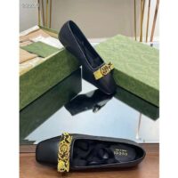 Gucci Women GG Interlocking G Ballet Flat Black Leather Python Print Leather Bow (2)