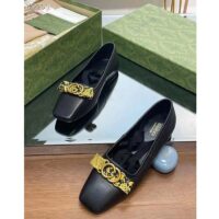 Gucci Women GG Interlocking G Ballet Flat Black Leather Python Print Leather Bow (2)