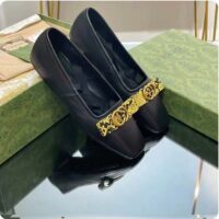 Gucci Women GG Interlocking G Ballet Flat Black Leather Python Print Leather Bow (2)