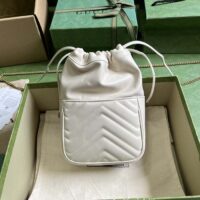 Gucci Women GG Marmont Mini Bucket Bag White Matelassé Chevron Leather Double G (1)