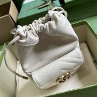 Gucci Women GG Marmont Mini Bucket Bag White Matelassé Chevron Leather Double G (1)