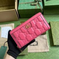 Gucci Women GG Marmont Zip Around Wallet Pink Matelassé Leather Double G (8)