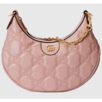 Gucci Women GG Matelassé Small Shoulder Bag Pink Double G Zip Closure (1)